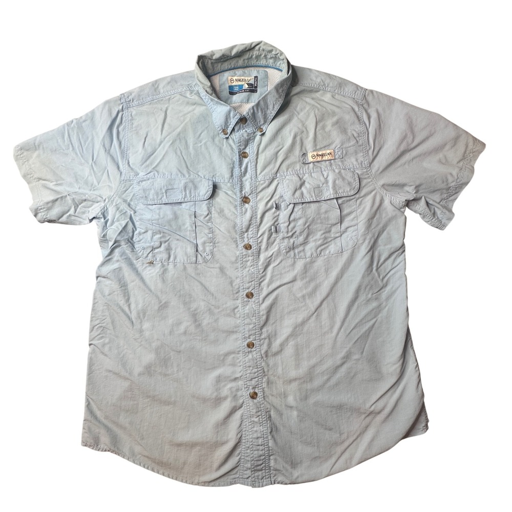 Magellan Fishing Shirt Mens XL Blue Fish Gear Angler Fit Vented Short Sleeve S/S